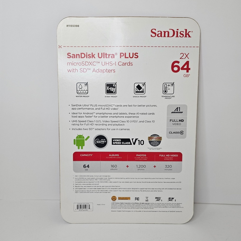 SanDisk Ultra PLUS 64GB microSDXC UHS-I Card 2-Pack with SD Adapters 100MB/s A1 - Picture 5 of 8